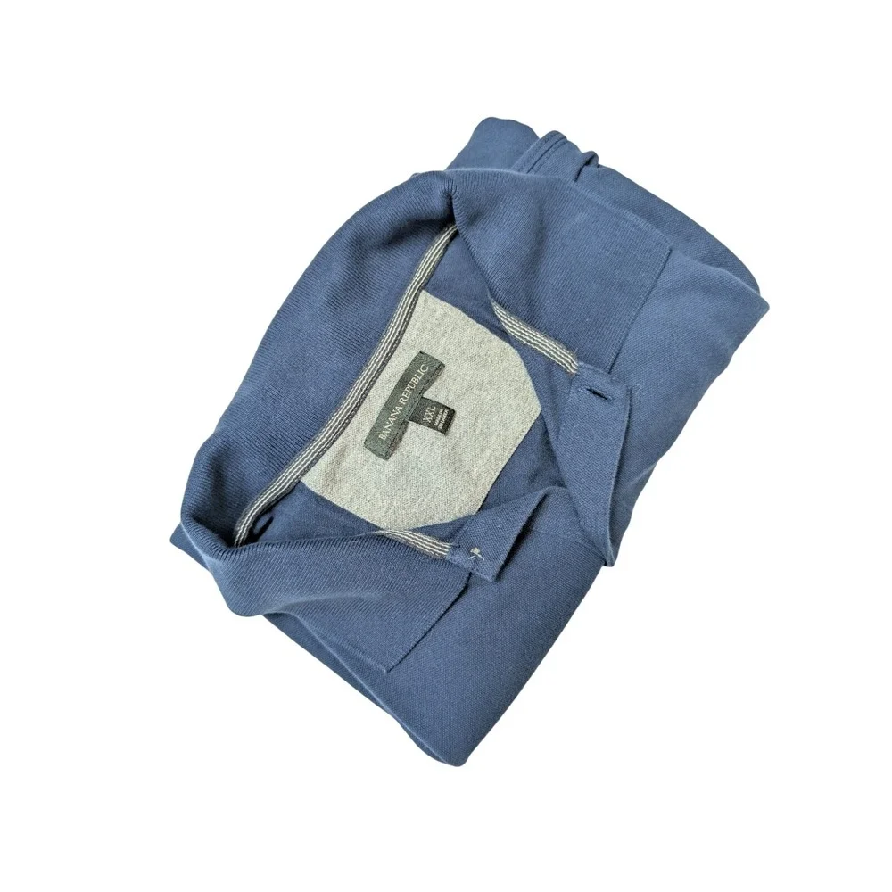 Banana Republic Solid Blue Short Sleeve Pique‎ Polo Men's XXL